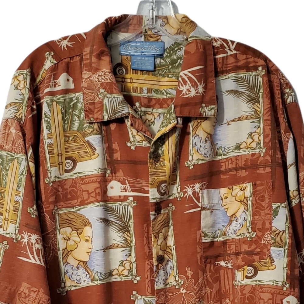 Bermuda Bay Hawaiian Silk Short Sleeve Shirt Size  XXL
